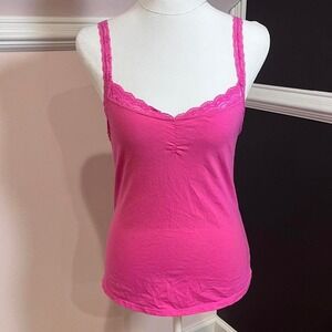 y2k hot barbie pink lace trim cinched tank medium